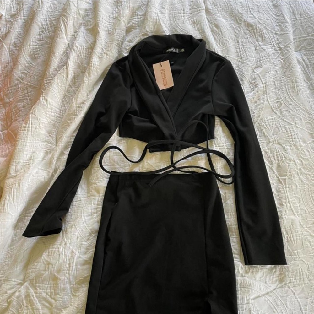 Black Wrap Crop Top and Skirt Set